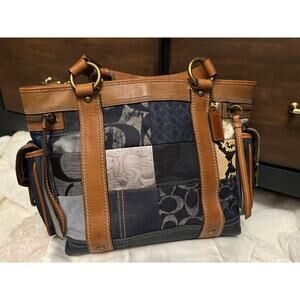 Coach Limited Edition Indigo Denim Patchwork Canvas Leather Tote Bag